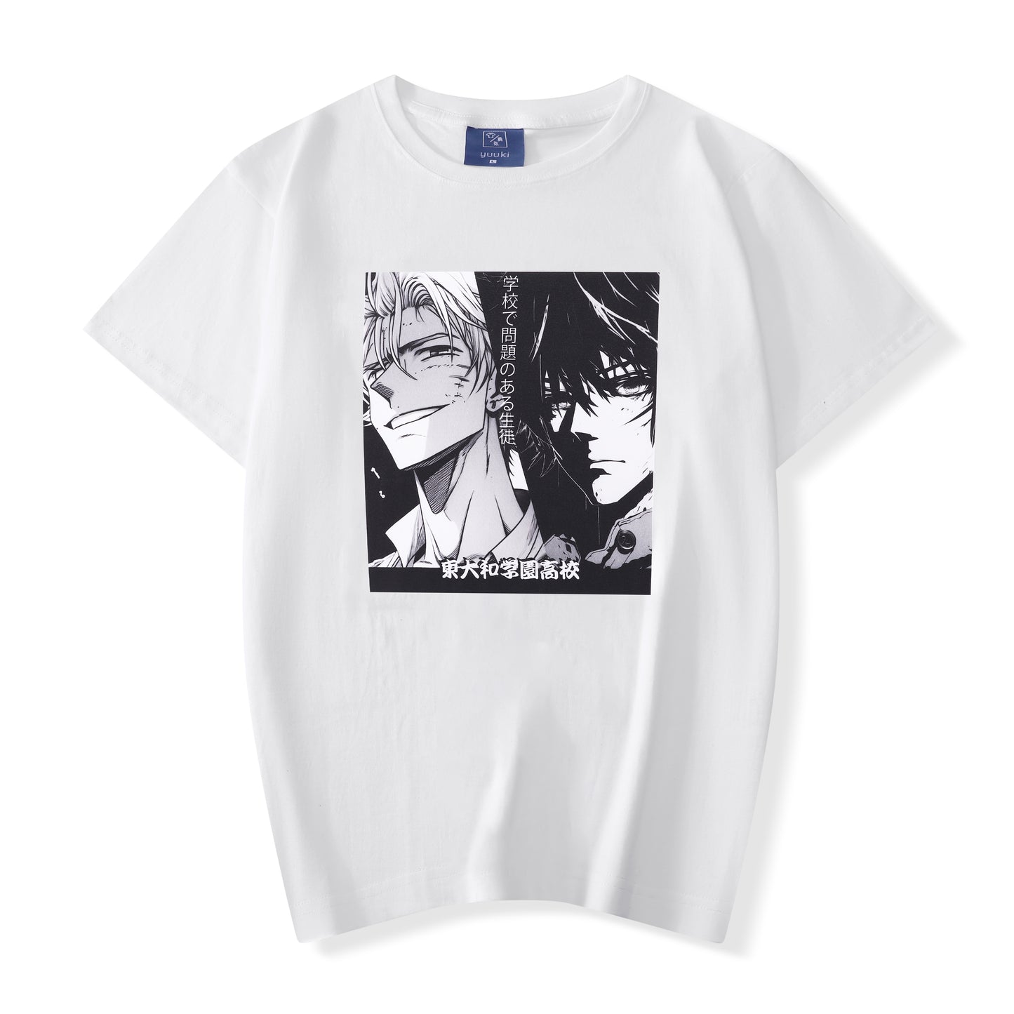 Camiseta estilo manga japonés con chicos japoneses, blanca