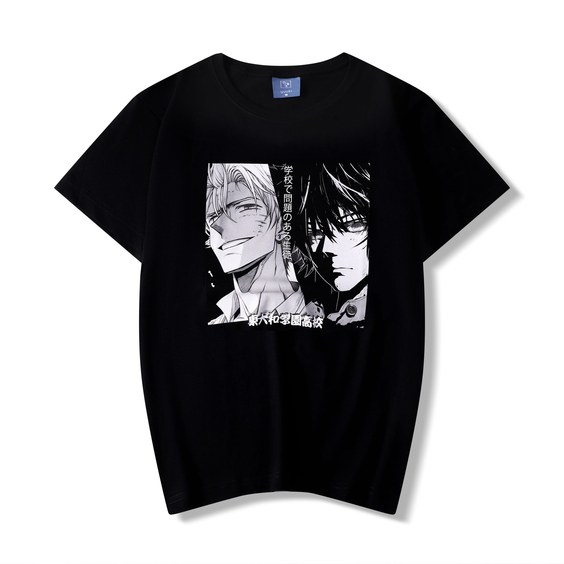 Camiseta estilo manga japonés con chicos japoneses, negra