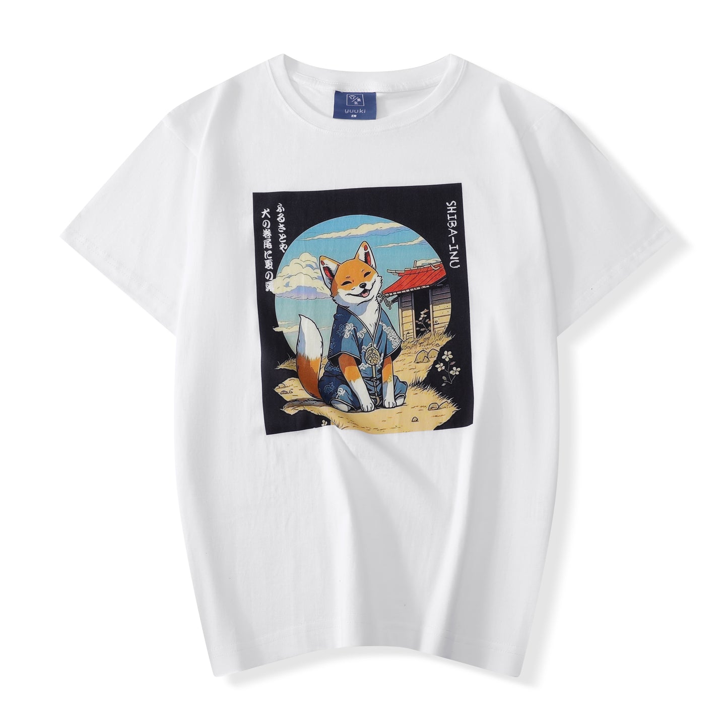 Camiseta estilo manga japonés con shiba inu, blanca