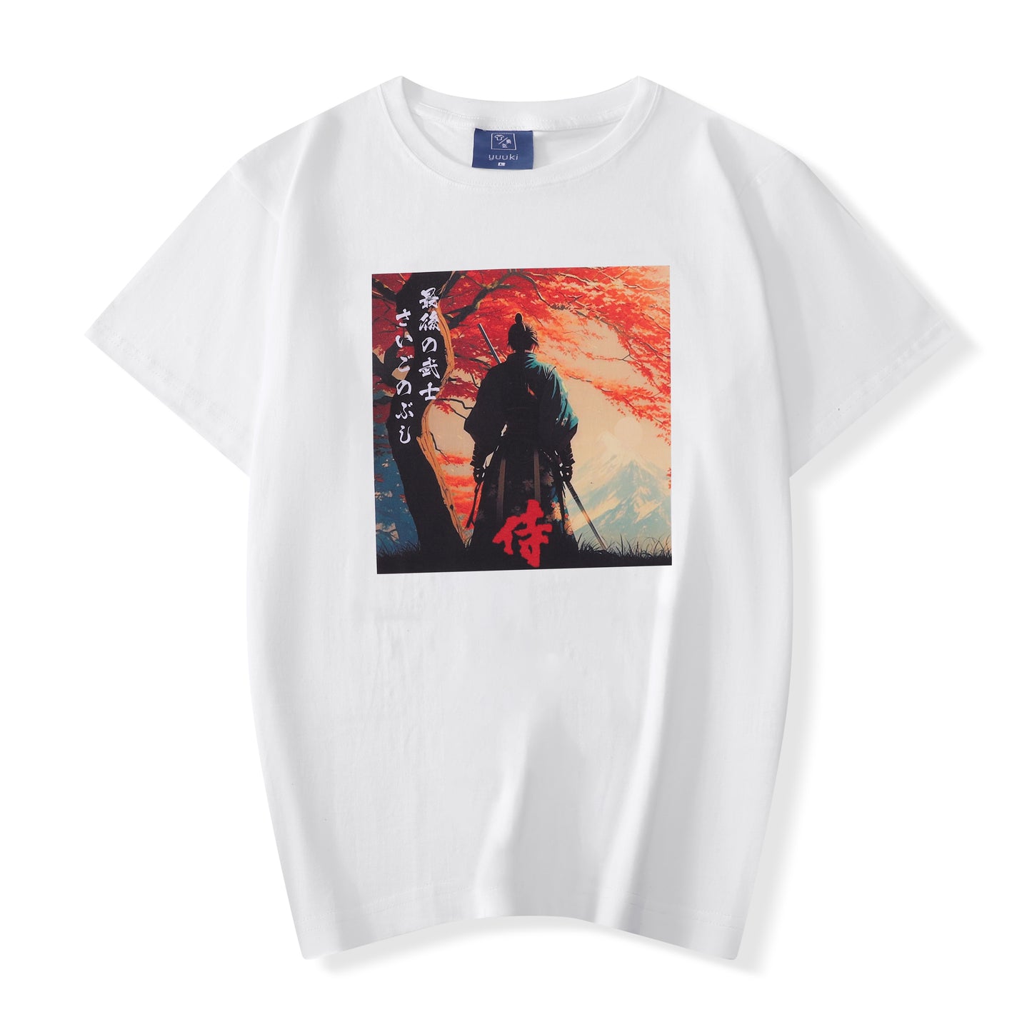 Camiseta estilo manga japonés con samurai, blanca