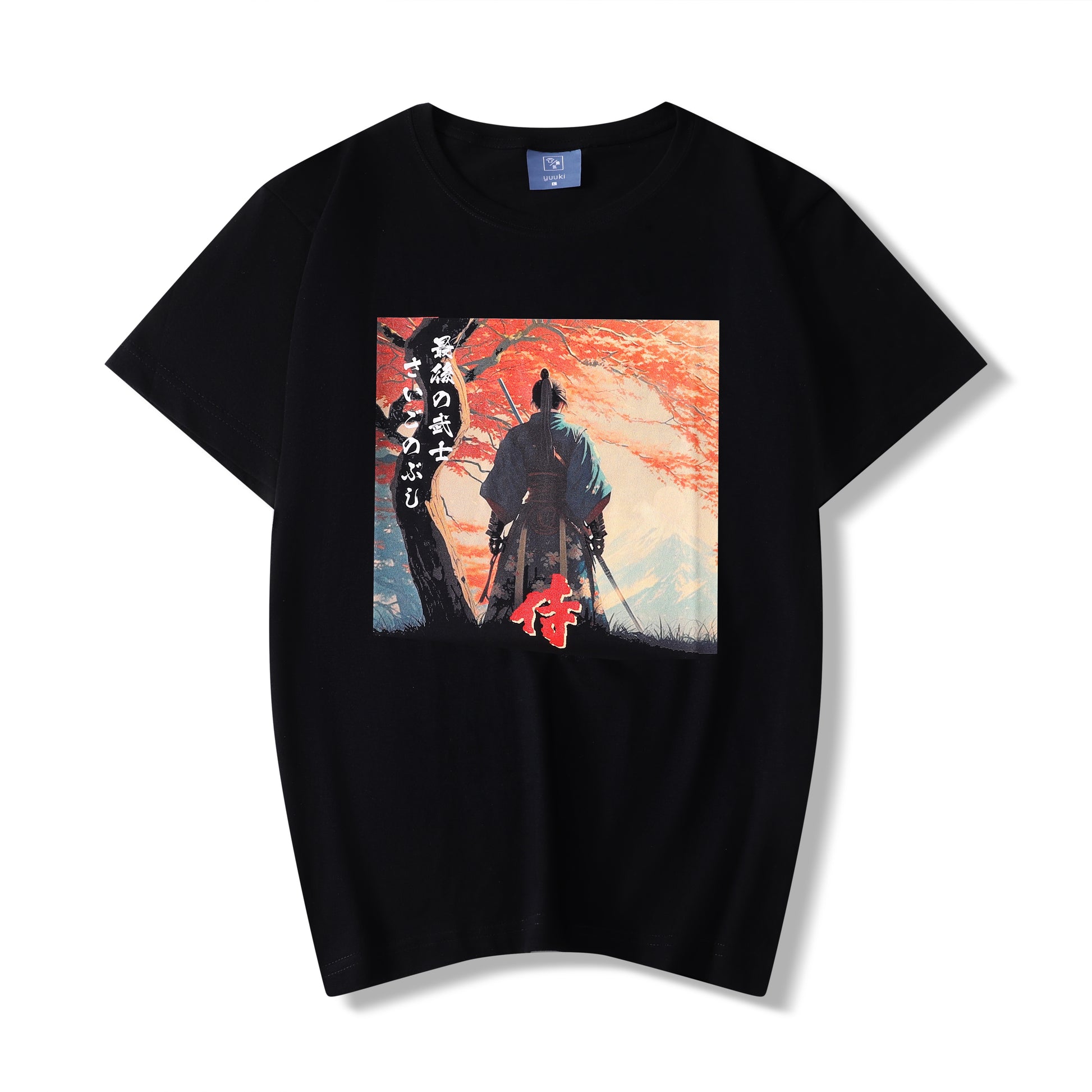 Camiseta estilo manga japonés con samurai, negra